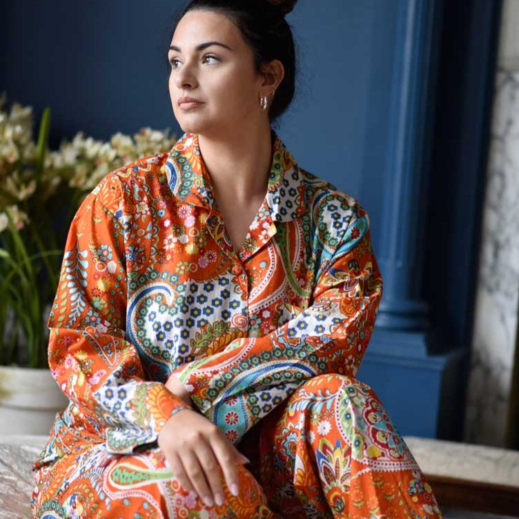 Orange Paisley Print Ladies Pyjamas