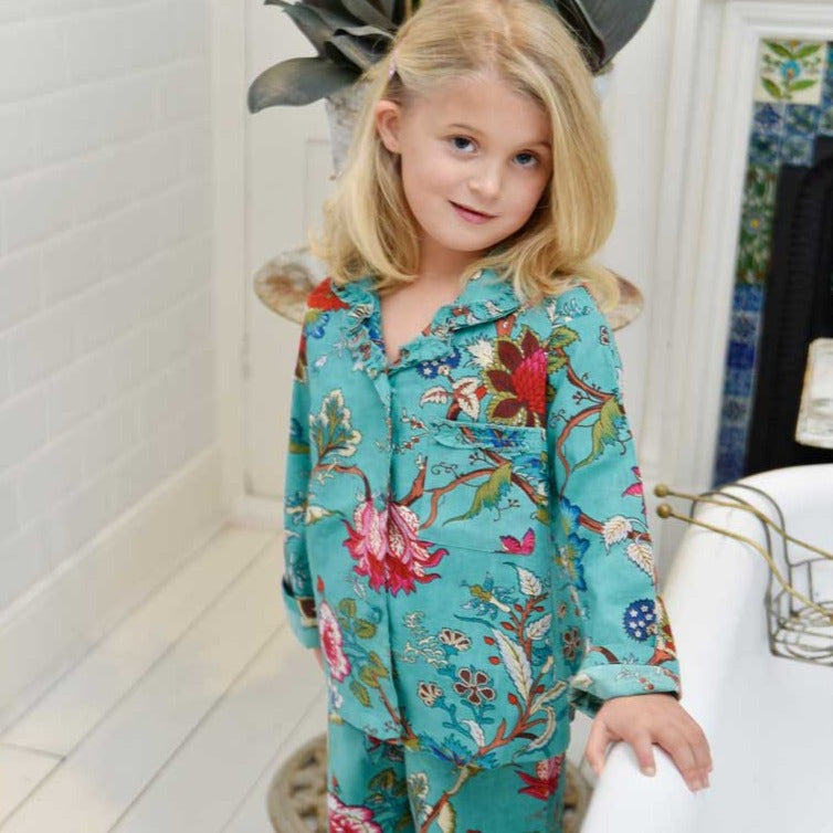 Teal Exotic Flower Print Pyjamas