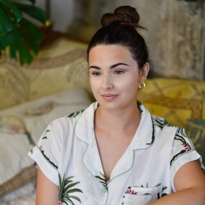 Palm Tree Print Short Pyjama Set With Piping