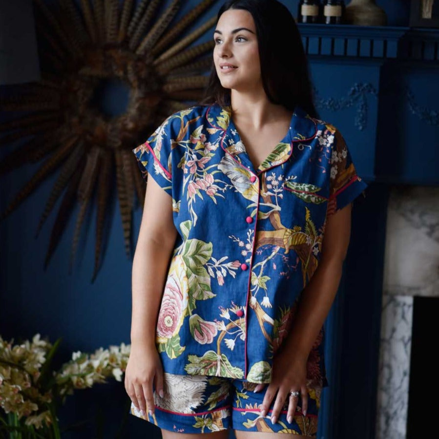 Blue Carnation Short Pyjama Set With Piping