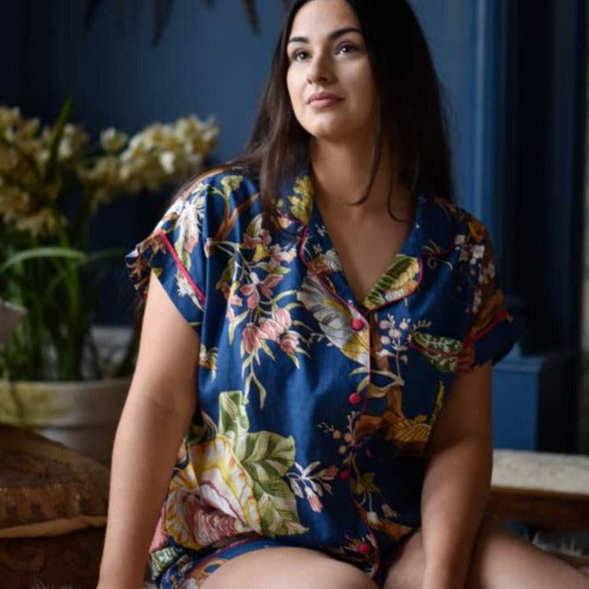 Blue Carnation Short Pyjama Set With Piping