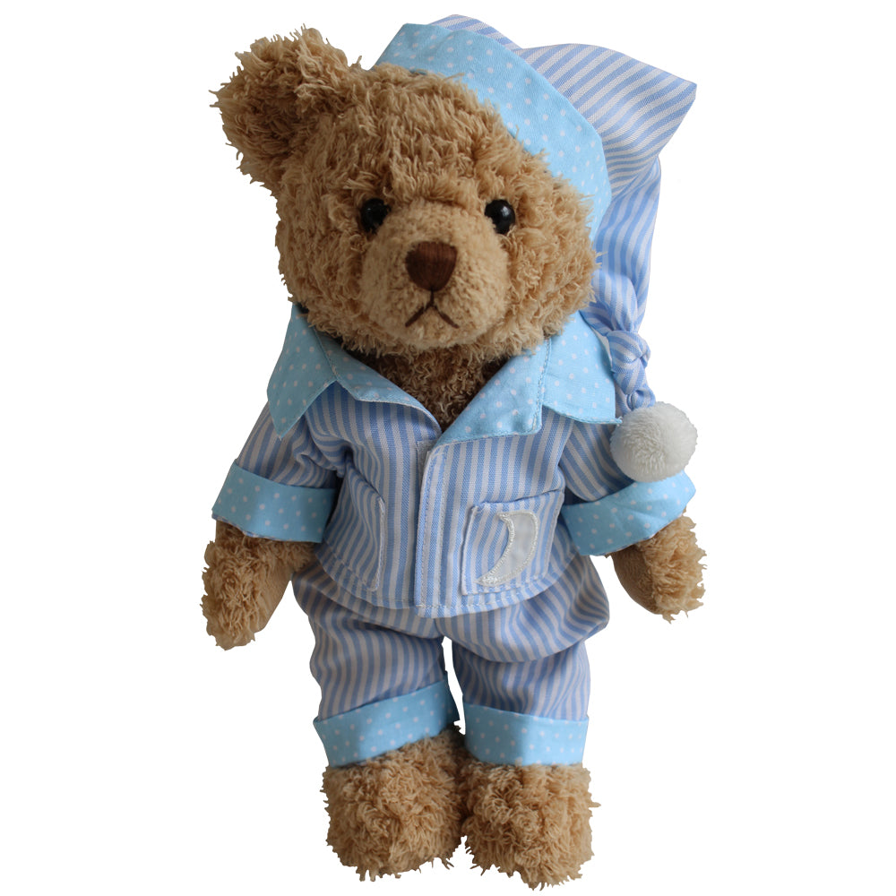 Teddy with Blue Stripe Pyjamas and Night Cap