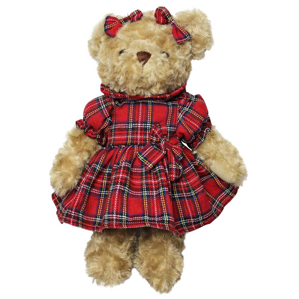 Teddy Bear With Red Tartan Dress