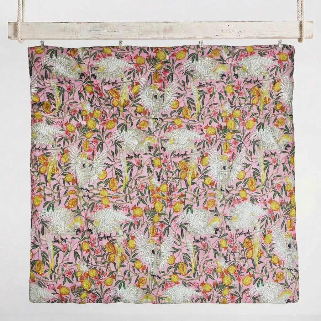 Pink Tropical Bird & Pomegranate Quilt