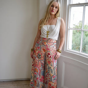Rei, Cream, Orange, Pink & Brown Floral Viscose Trousers