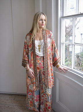 Rei, Cream, Orange, Pink & Brown Floral Viscose Trousers