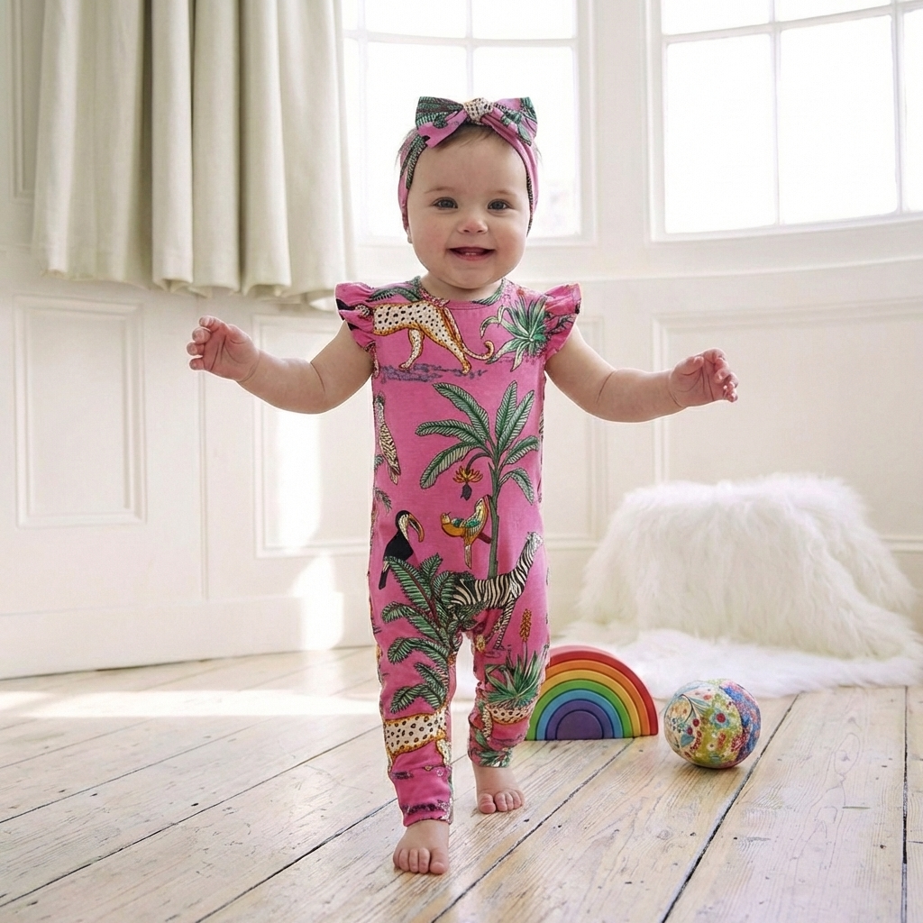 Pink Safari Short Sleeve Jumpsuit