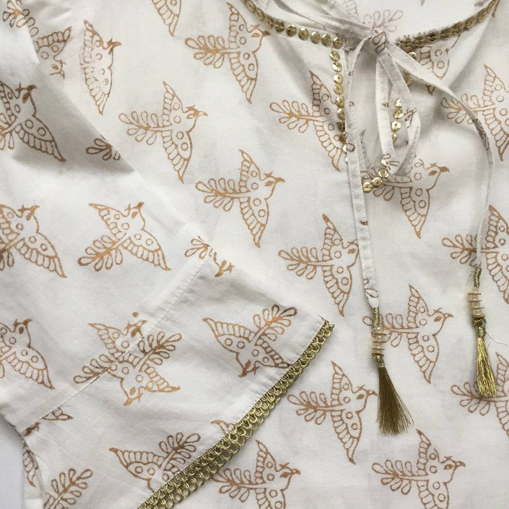 White Marrakesh Gold Block Print Dress 