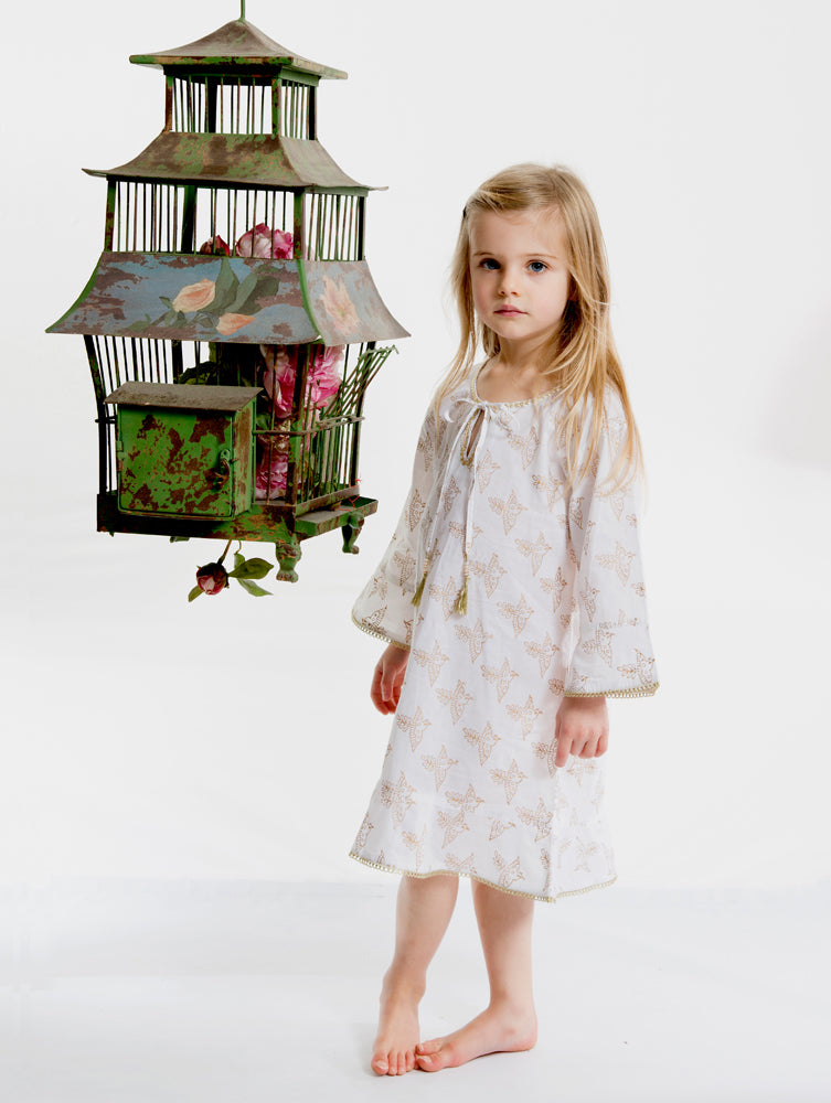 White Marrakesh Gold Block Print Dress 