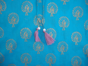 Turquoise Kaftan With Gold Peacock Print