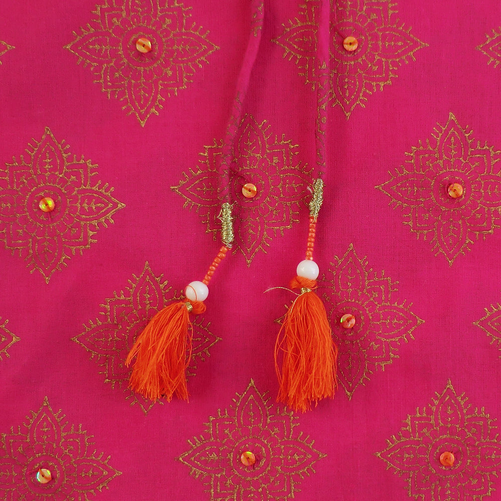 Hot Pink Kaftan With Gold Block Print