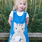 Cat Applique Teal Blue Cord Dress