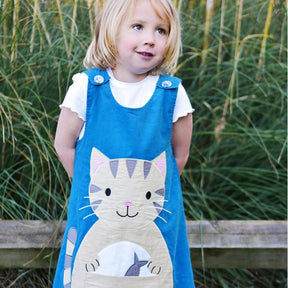 Cat Applique Teal Blue Cord Dress