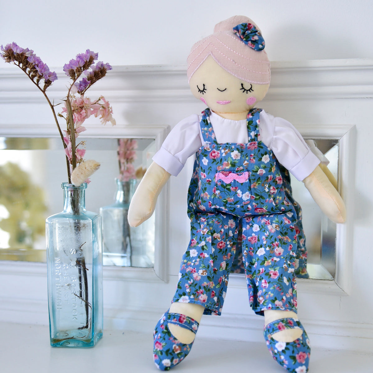 35cm Blonde Craft Doll Wearing Dungarees