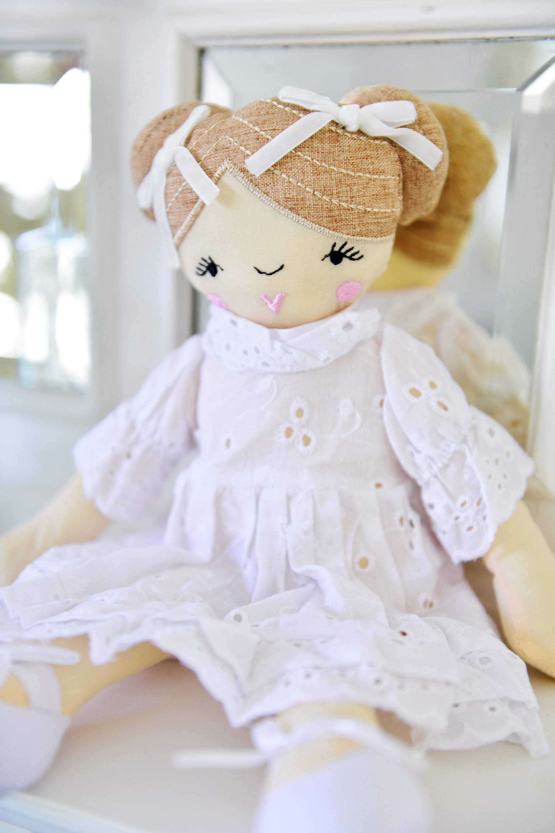 35cm Craft Doll Wearing White Embroidered Dress