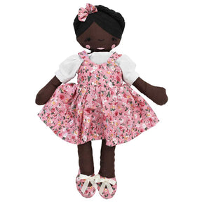 35cm Black Craft Doll Wearing A Pink Floral Dress