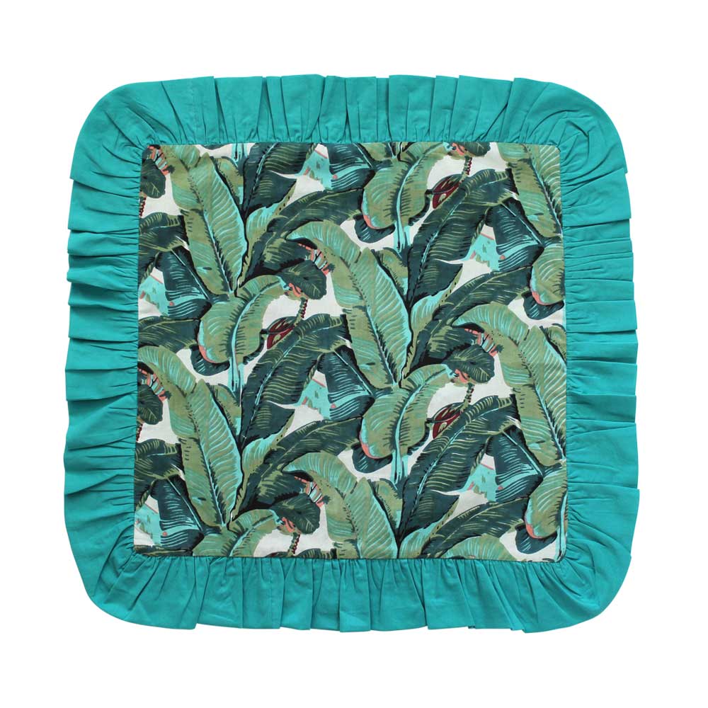 Green Leaf Print Square Cushion With Pad 45cm