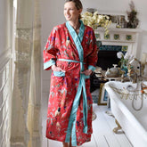 Red Exotic Bird Print Dressing Gown