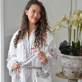 Pink & Mint Green Block Print Floral Dressing Gown