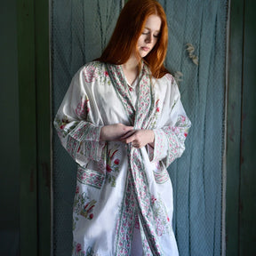 Pink & Mint Green Block Print Floral Dressing Gown