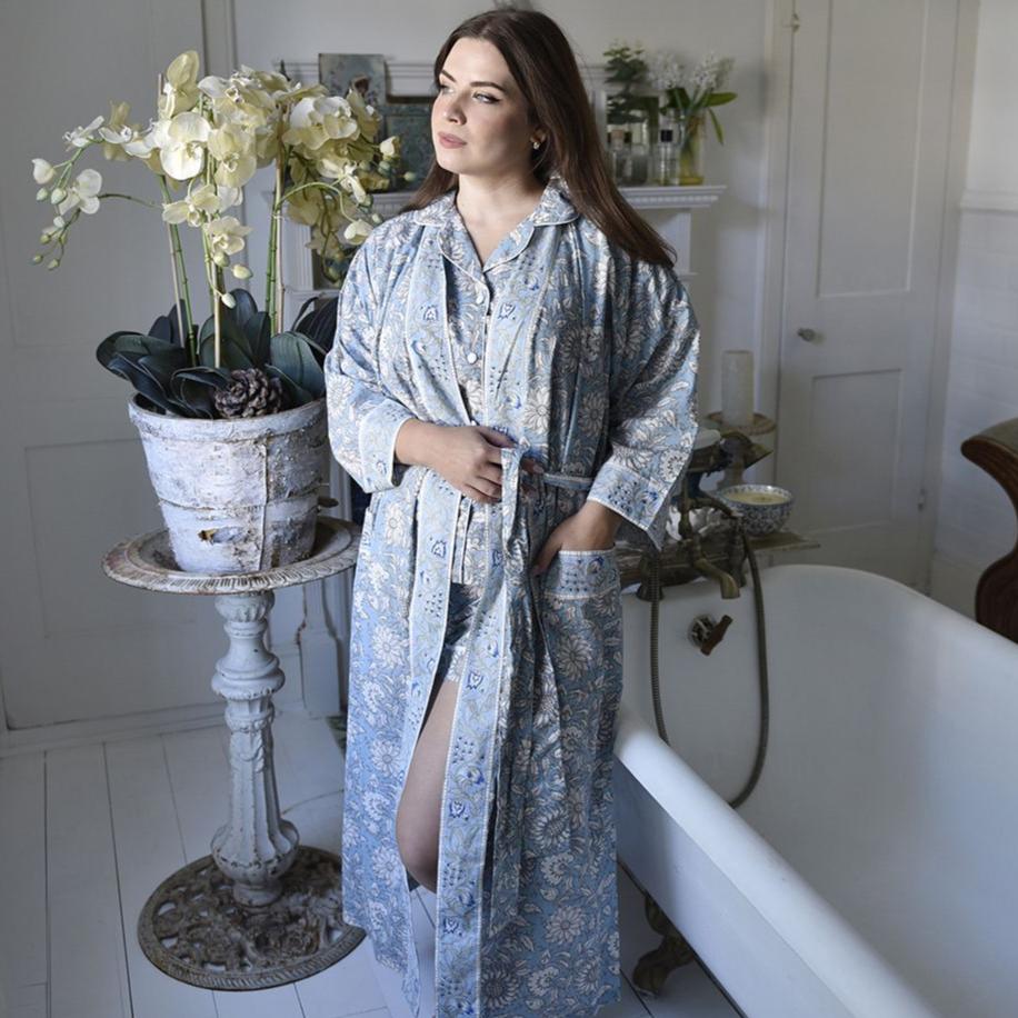 Cornflower Blue Floral Print Dressing Gown