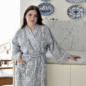 Cornflower Blue Floral Print Dressing Gown