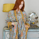 Mustard Floral Print Dressing Gown