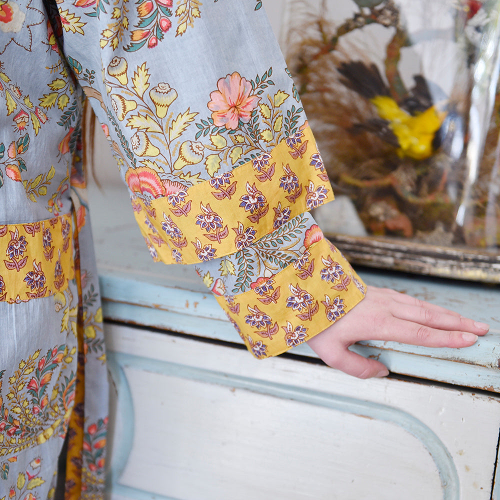 Mustard Floral Print Dressing Gown sleeve detail