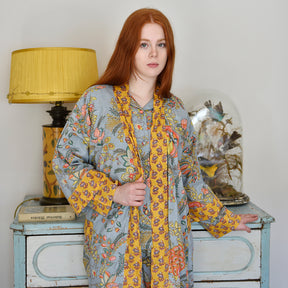 Mustard Floral Print Dressing Gown