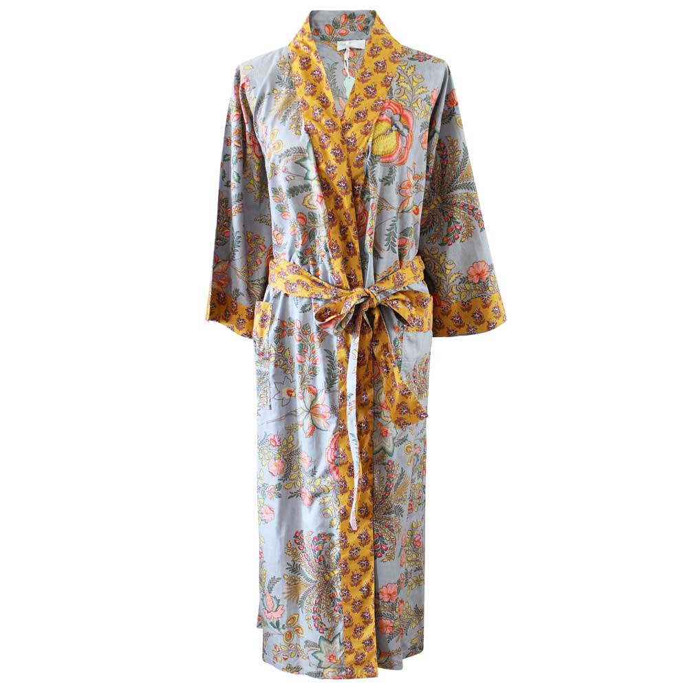 Mustard Floral Print Dressing Gown