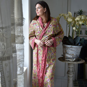 Yellow & Pink Carnation Print Dressing Gown