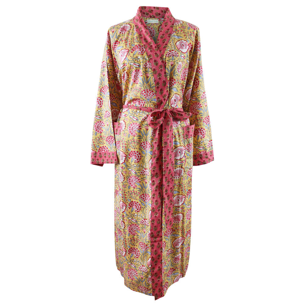 Yellow & Pink Carnation Print Dressing Gown