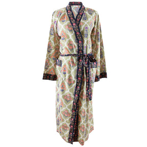 Green Framed Small Floral Block Print Dressing Gown