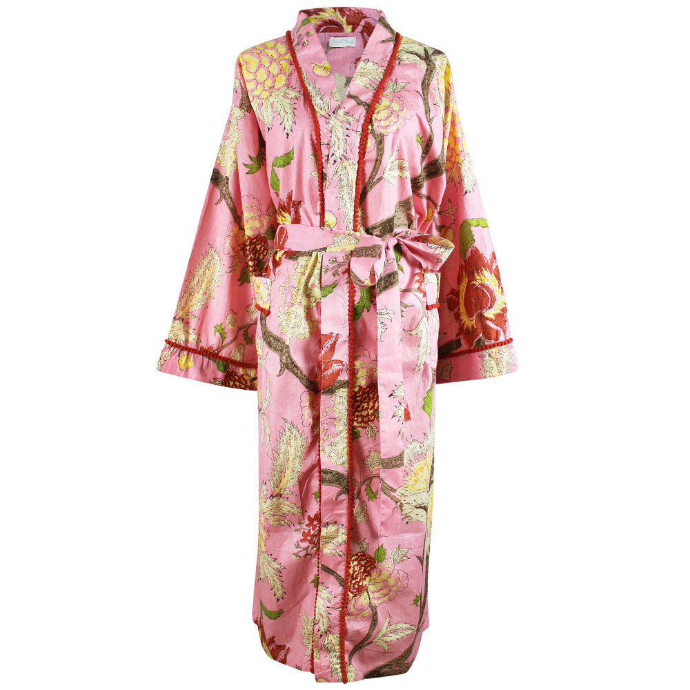 pink and orange dressing gown Pink, Cream & Burnt Orange Large Botanical Print Dressing Gown