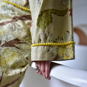 Beige, Olive & Burnt Orange Large Botanical Print Dressing Gown