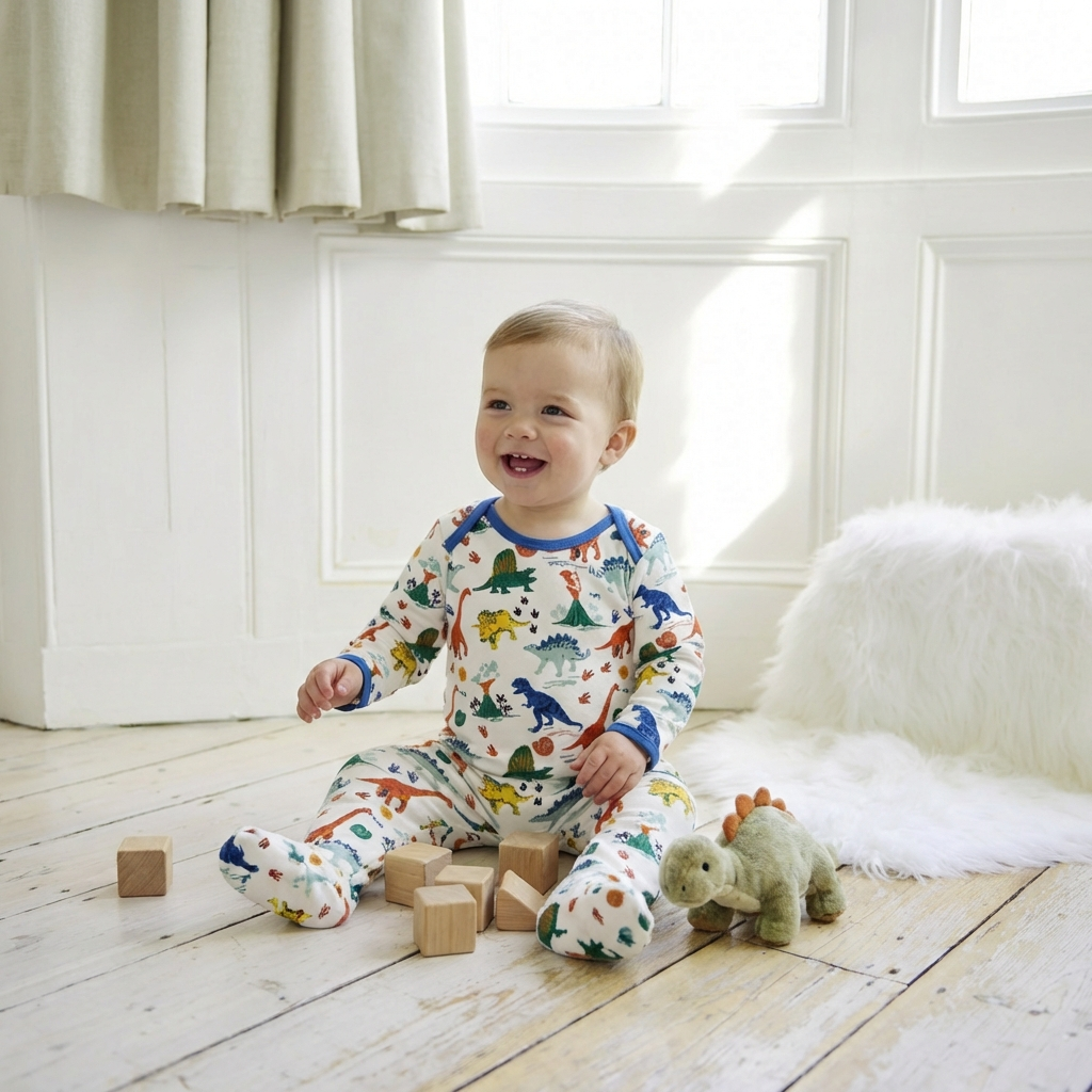 Colourful Dinosaur Print Jumpsuit With Feet