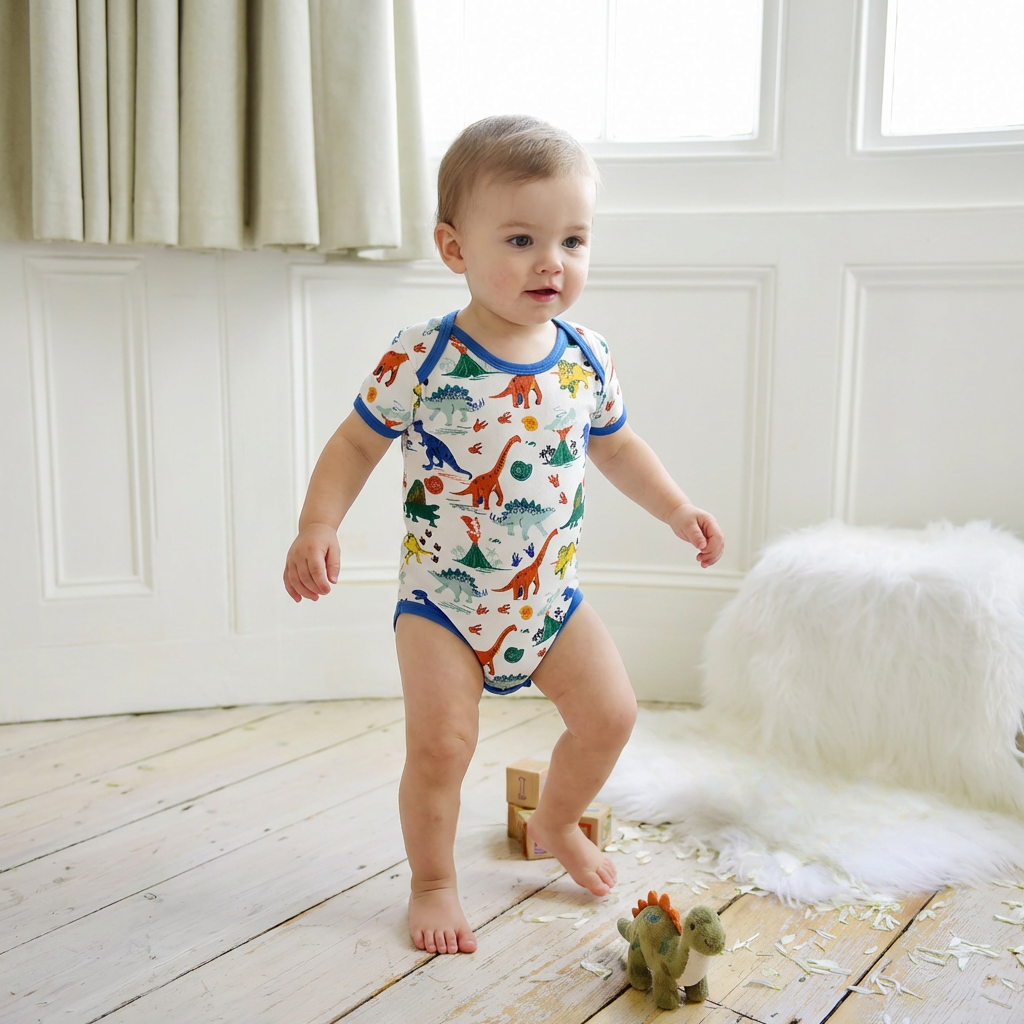 Colourful Dinosaur Print Baby Grow