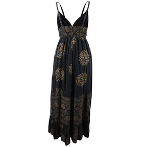 Astrid, Black & Gold Mixed Print Crepe Strappy Dress Astrid, Black & Gold Mixed Print Crepe Strappy Dress