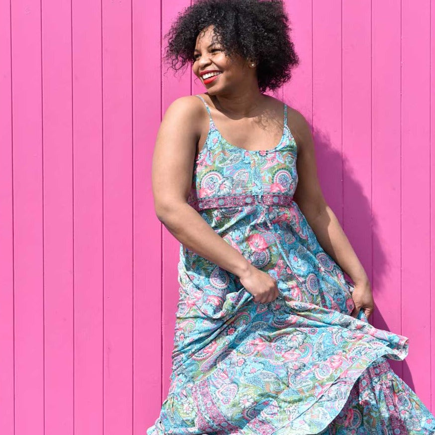 ‘Harmony’ Colourful Floral Strappy Viscose Dress