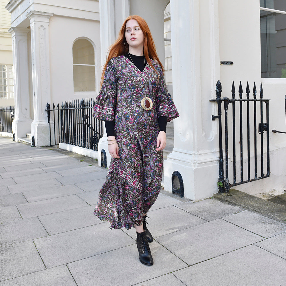 Deliha' Floral Long Sleeve Bias-Cut Dress Deliha' Floral Long Sleeve Bias-Cut Dress