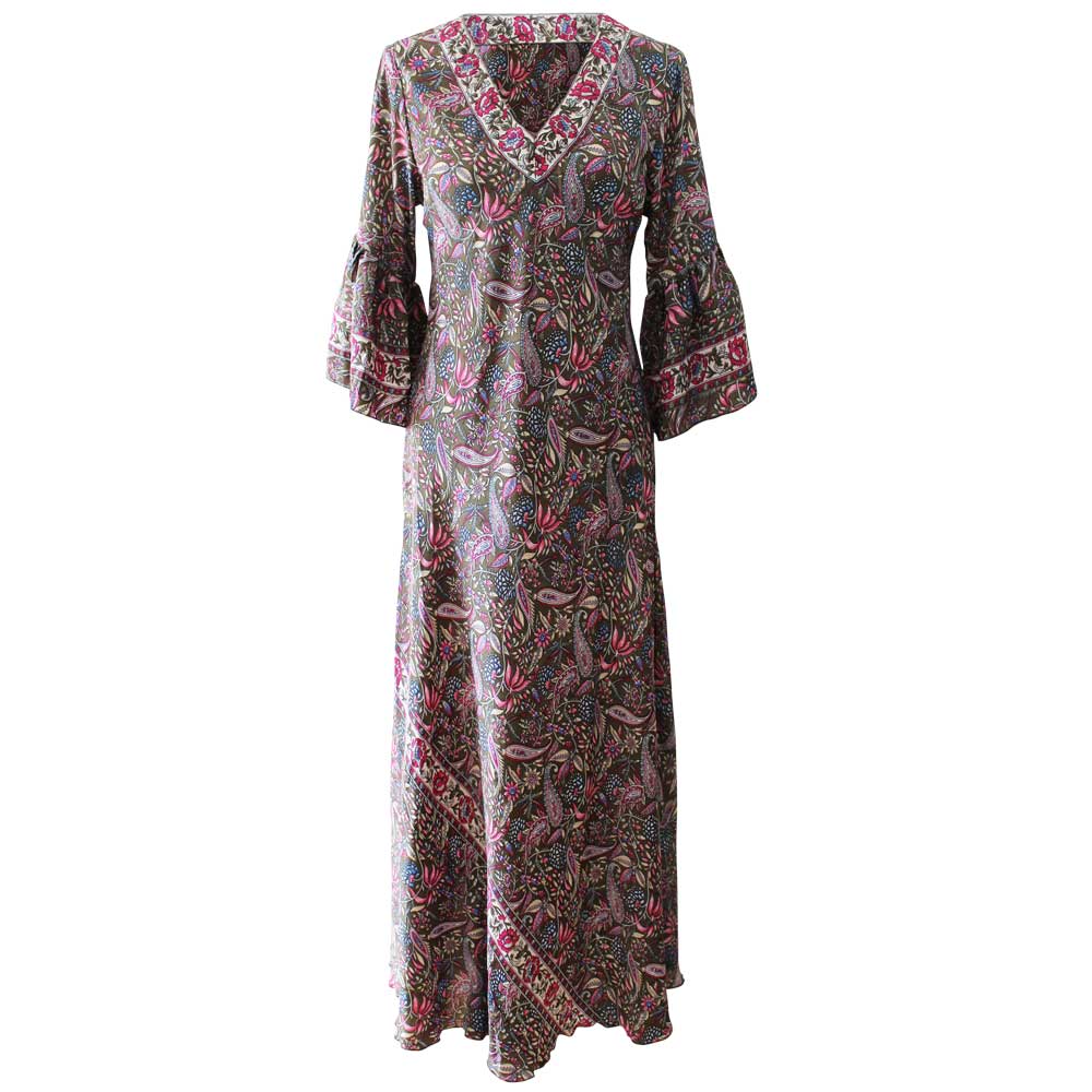 ‘Deliha’ Floral Print Long Sleeve Bias-Cut Viscose Dress
