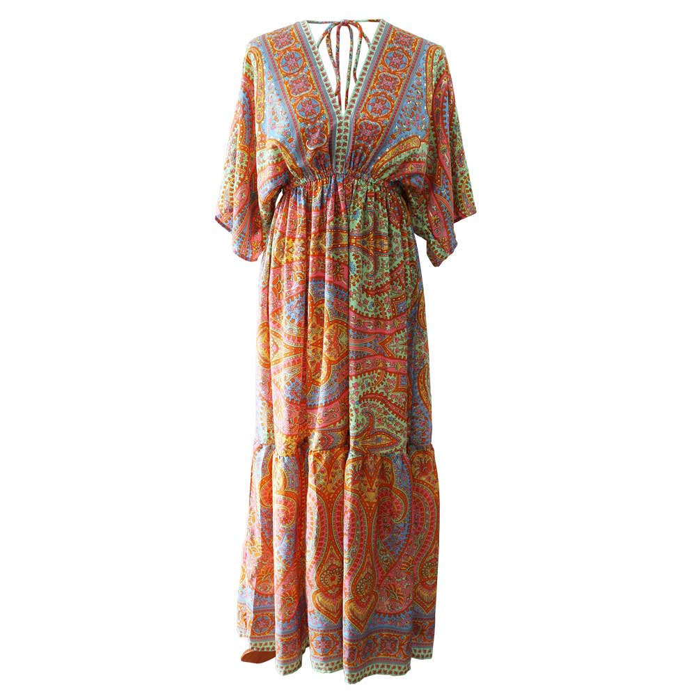 ‘Sorenna’ Colourful Paisley Print Batwing Sleeve Dress