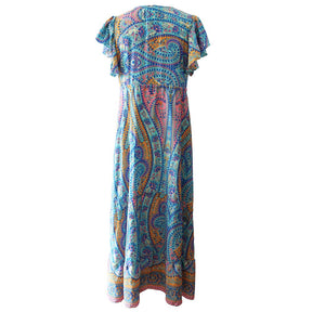‘Aurora’ Vibrant Paisley Print Cross-Over Viscose Dress