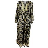 Netra, Black & Gold Fan Print Viscose Long Sleeve Dress