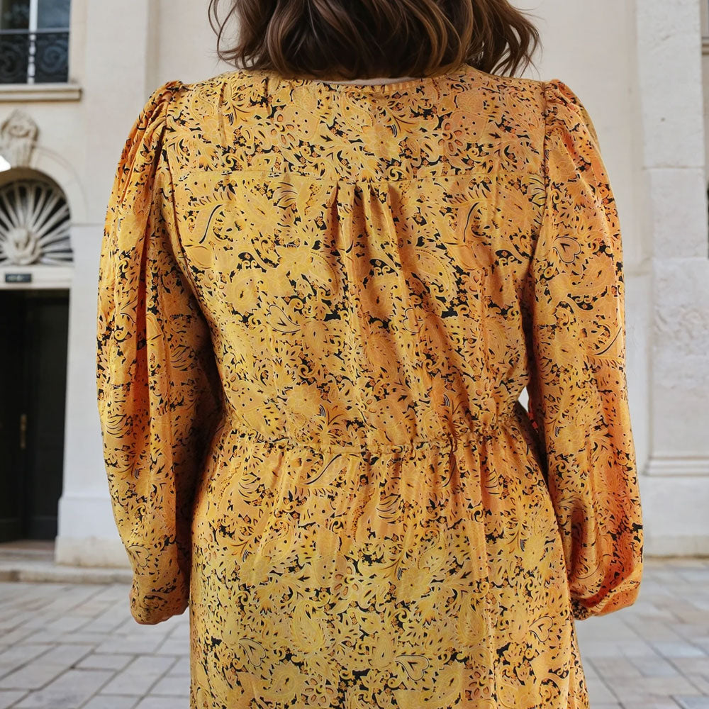 Goldie, Black & Mustard Viscose Long Sleeve Dress