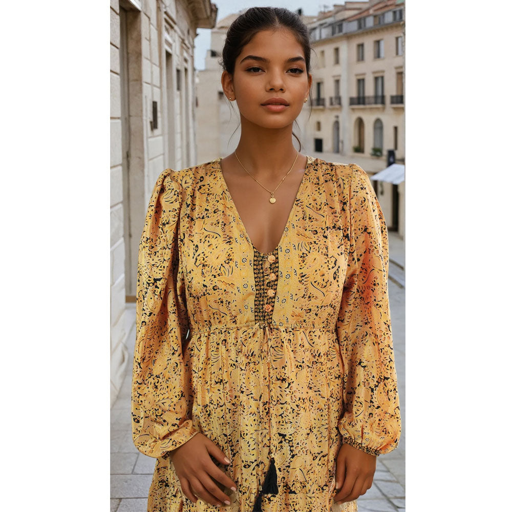 Goldie, Black & Mustard Viscose Long Sleeve Dress