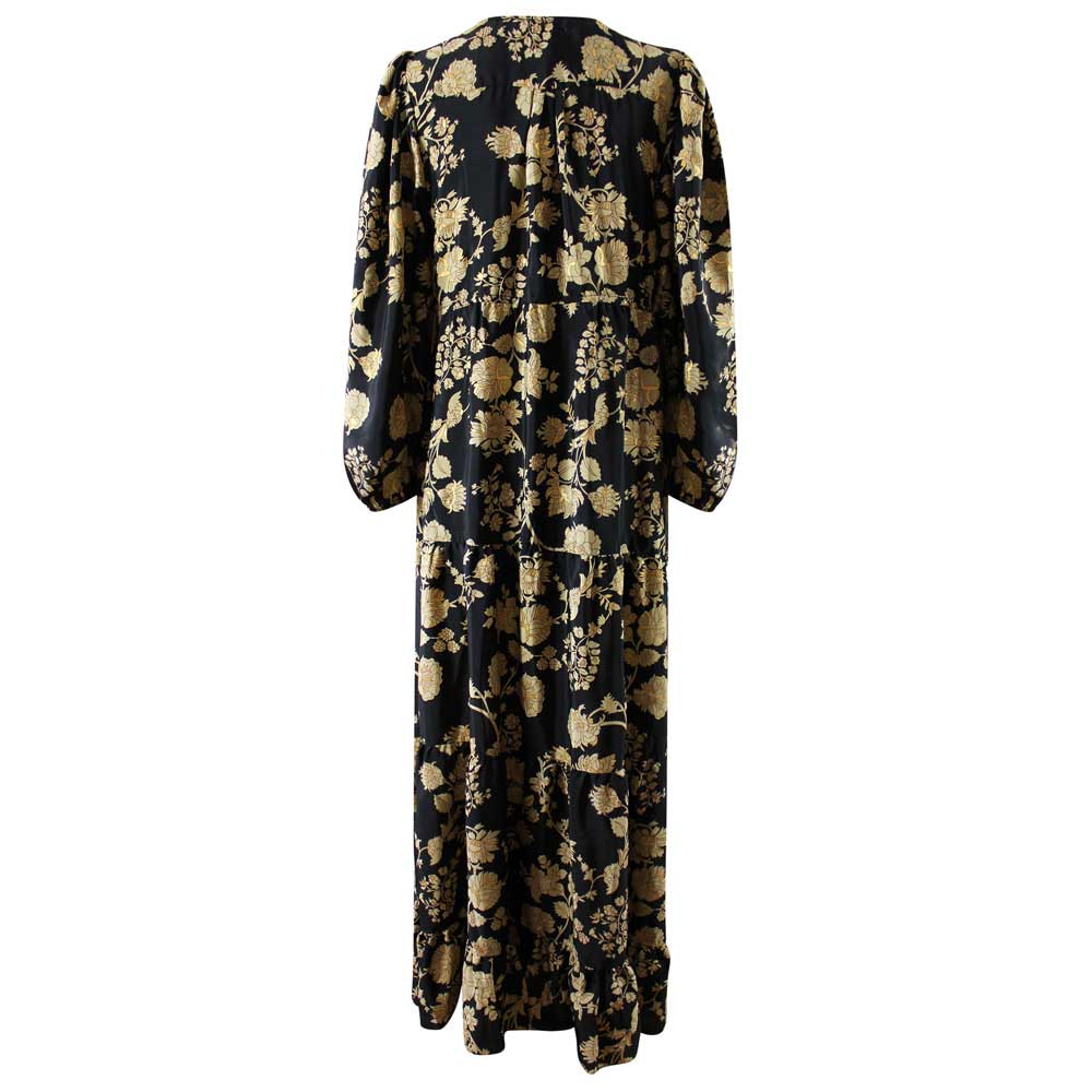 Beba, Black & Gold Floral Viscose Long Sleeve Dress