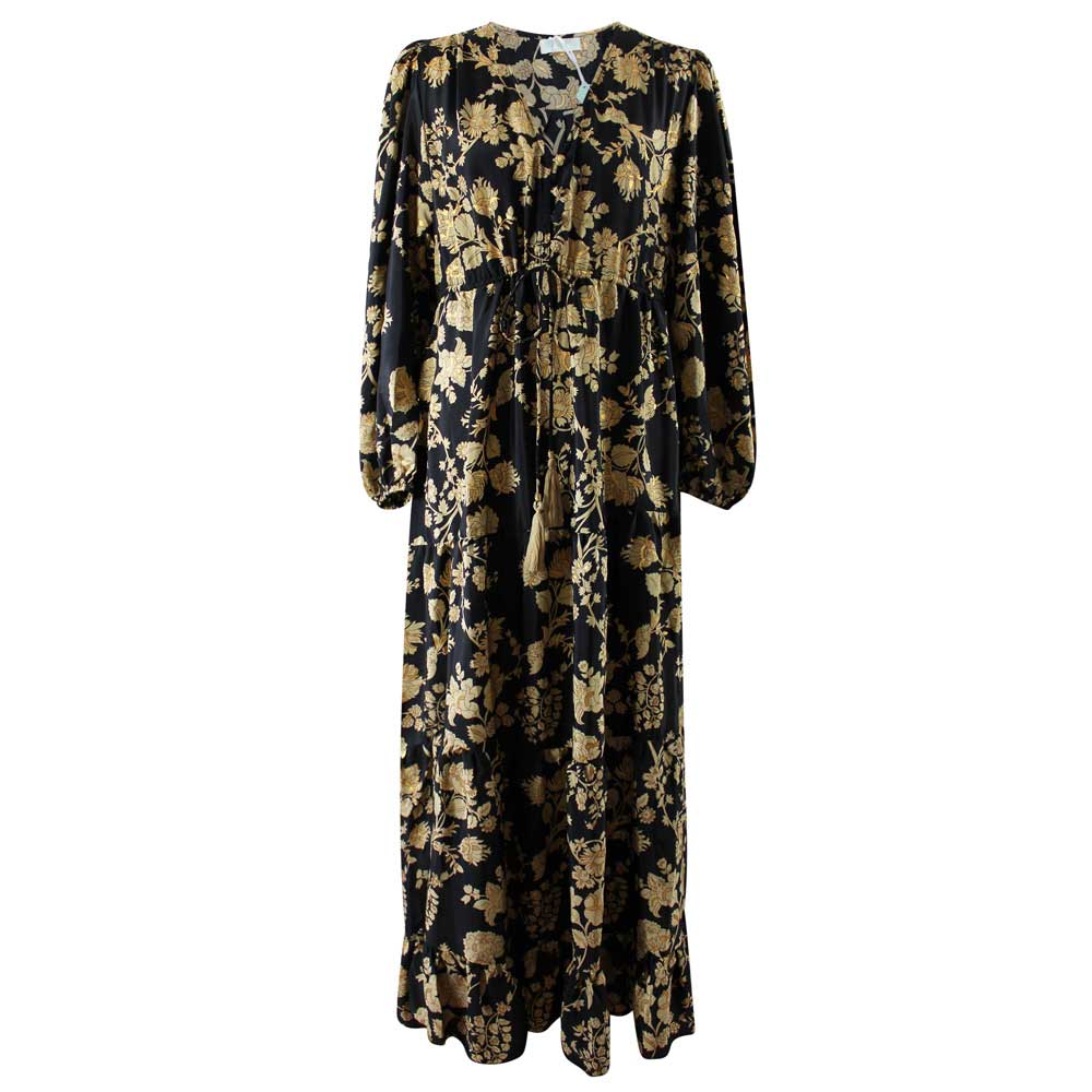 Beba, Black & Gold Floral Viscose Long Sleeve Dress