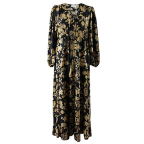 Beba, Black & Gold Floral Viscose Long Sleeve Dress