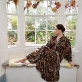 Amara, Black, Blue & Red Paisley Floral Print Viscose Long Tiered Dress